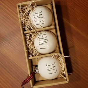 Rae Dunn Set of 3 Christmas Holiday Ornaments Ceramic Live Laugh Love